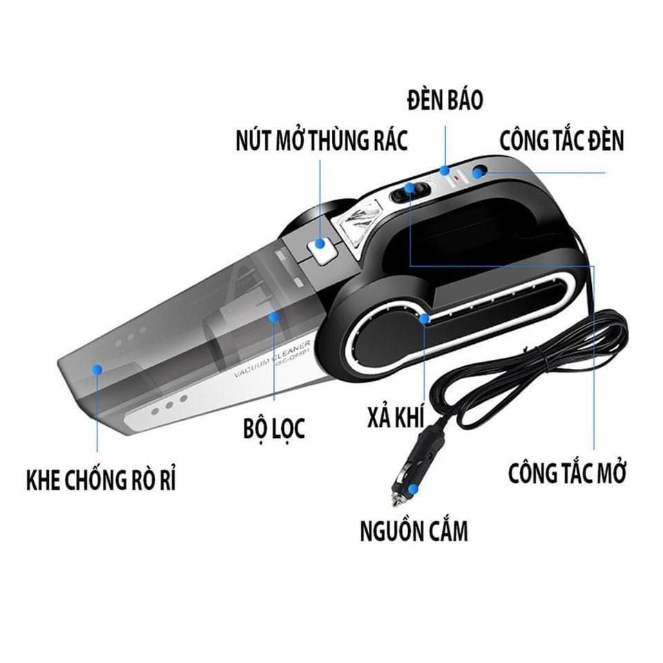 Máy Hút Bụi Kiêm Bơm Lốp Ô Tô - Máy Hút Bụi mini cầm tay 4 in1