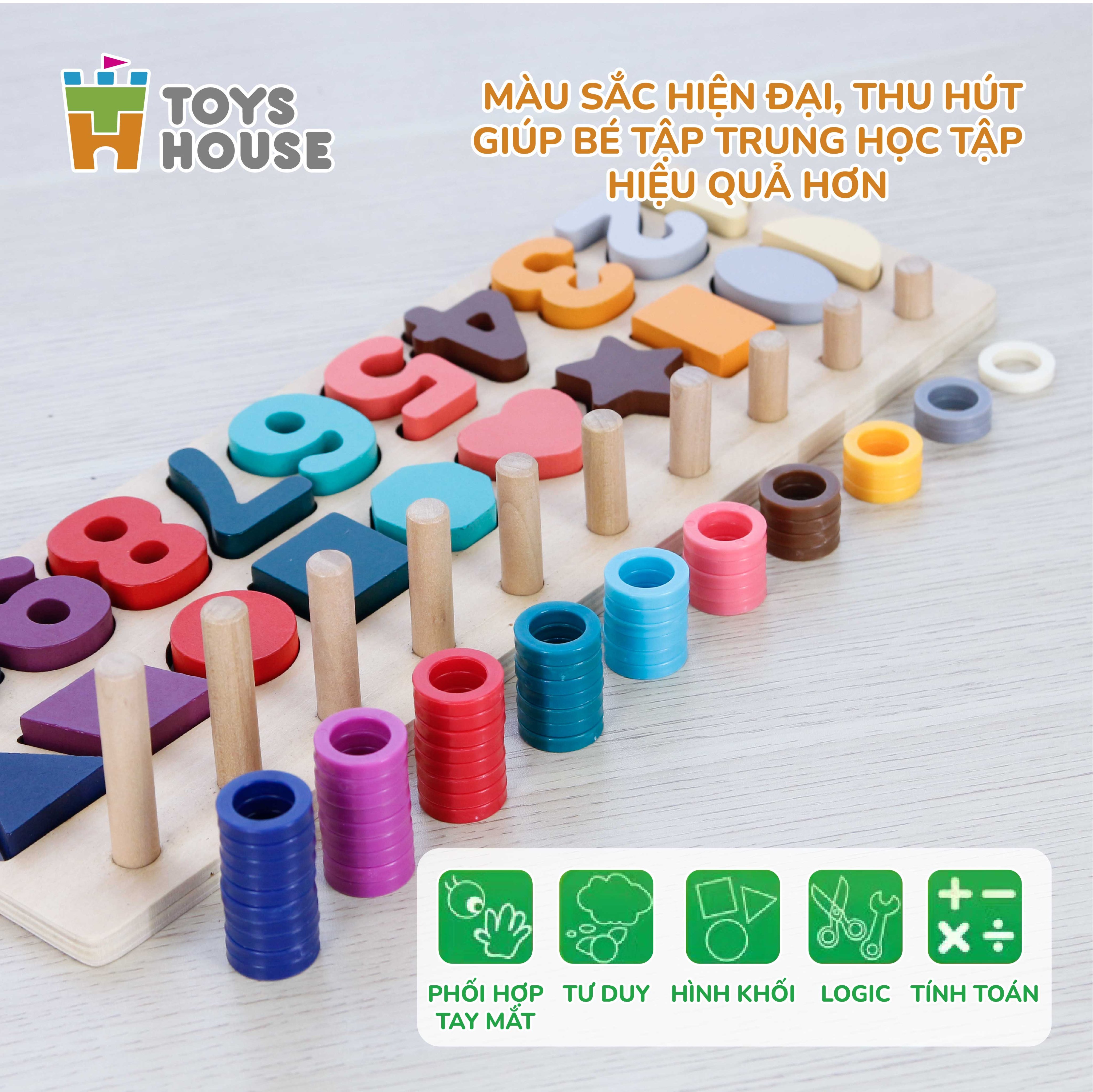 Đồ chơi ghép gỗ, học chữ số, hình khối và phép tính cho trẻ từ 3 đến 5 tuổi Toyshouse 574