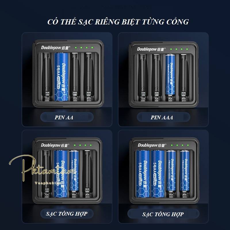 Pin sạc 1.5V AA Doublepow 2750mWh và bộ sạc nhanh L155 Hàng Chính Hãng