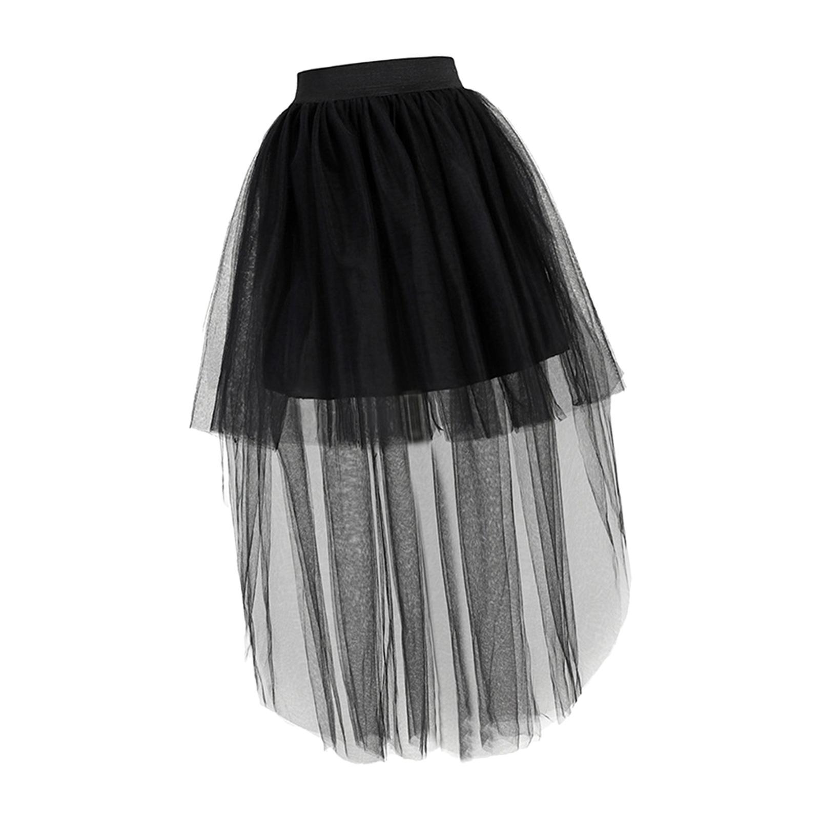 Mini Women Long Tulle Skirt Layered MIDI Skirt A Line Overlay Maxi Skirt Evening Prom Elastic High Waist Dancewear Cosplay