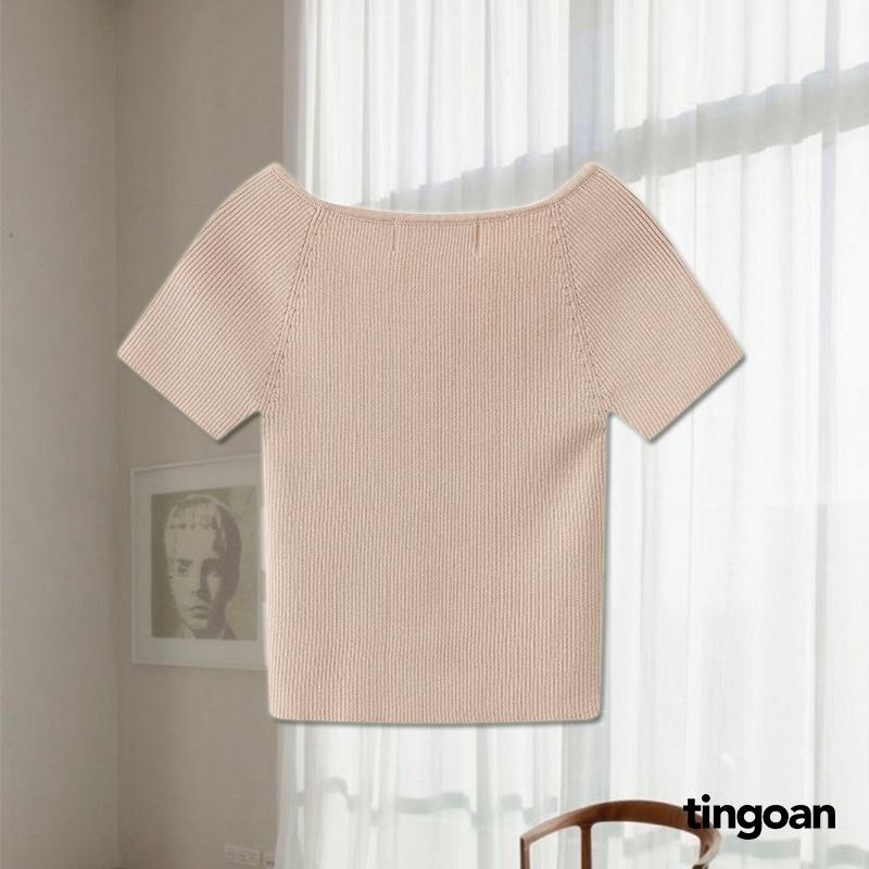 Áo len crop ngắn tay chéo dây nude tingoan MISSIN' U TOP/ND