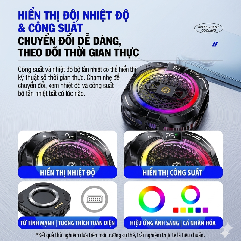 Tản nhiệt sò lạnh Led TH19 Ai Gaming siêu mát có hiển thị nhiệt độ cho điện thoại