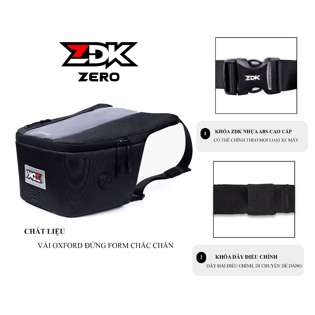 Túi treo xe máy chính hãng ZDK Zero, túi treo đầu xe, túi treo ghi đông xe máy chứa đồ dùng, cảm ứng điện thoại tốt - Hàng chính hãng
