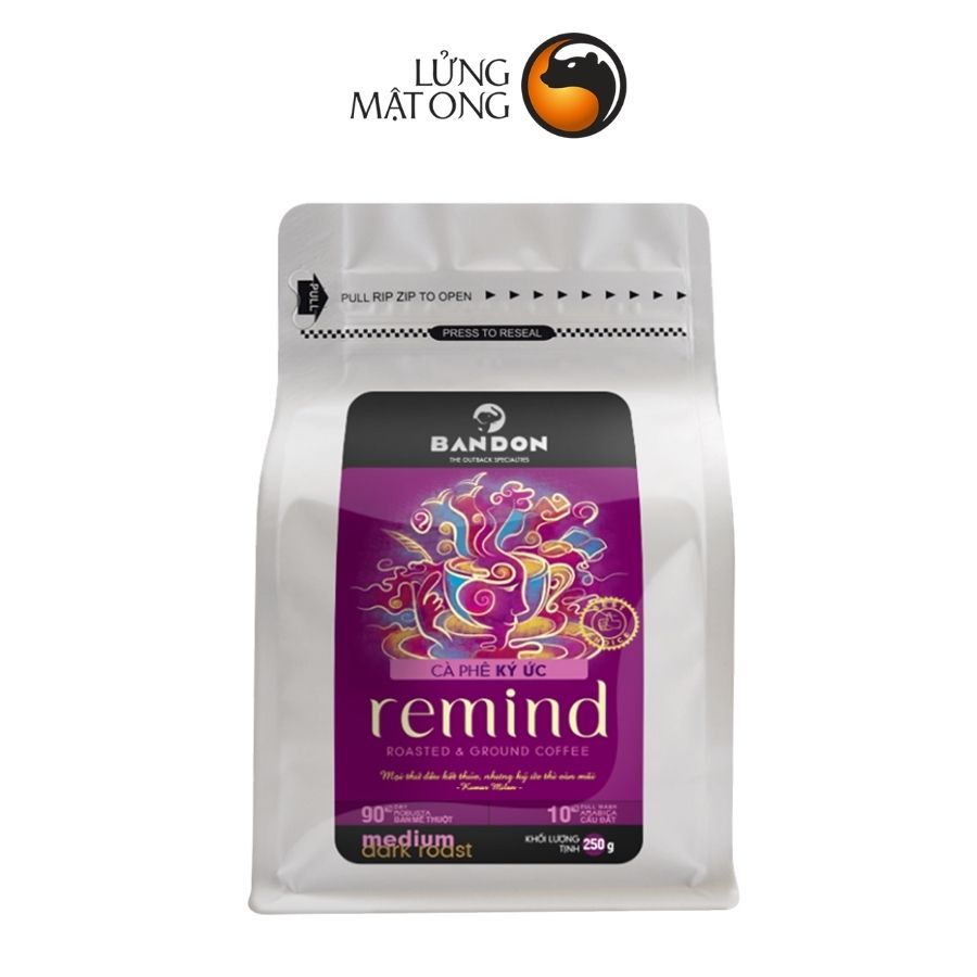 Cà phê phin nguyên chất rang xay mộc sạch BANDON REMIND 250g đắng đậm, thơm mạnh. Cà phê đặc sản