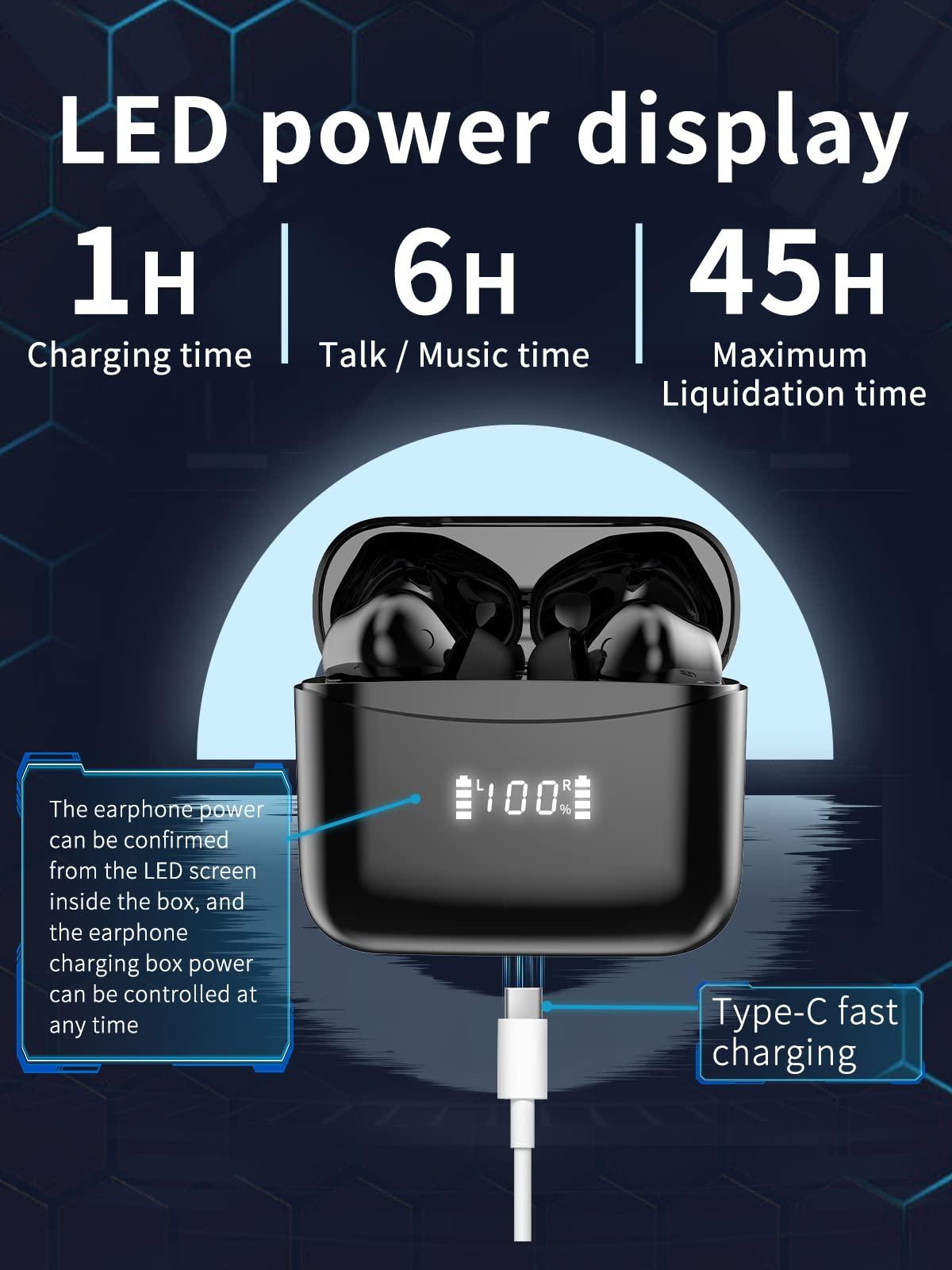Tai nghe Bluetooth, tai nghe trong tai không dây, tai nghe Bluetooth 5.3, Tai nghe thể thao Bluetooth không thấm nước IPX6, tai nghe không dây thời gian chơi 45 giờ