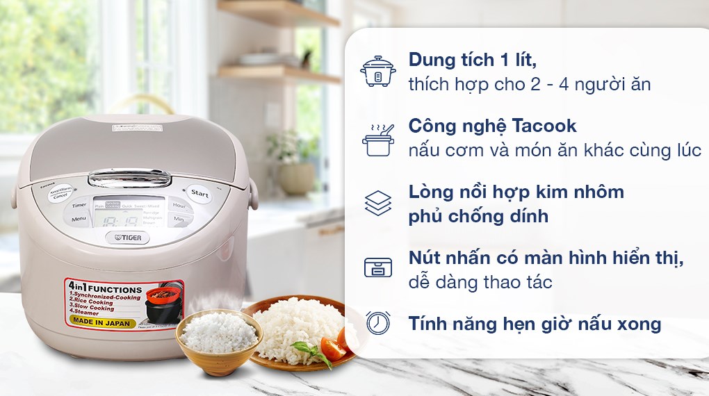 Nồi Cơm Điện Tử Tiger JAX-S10W - 1L - Hàng Chính Hãng