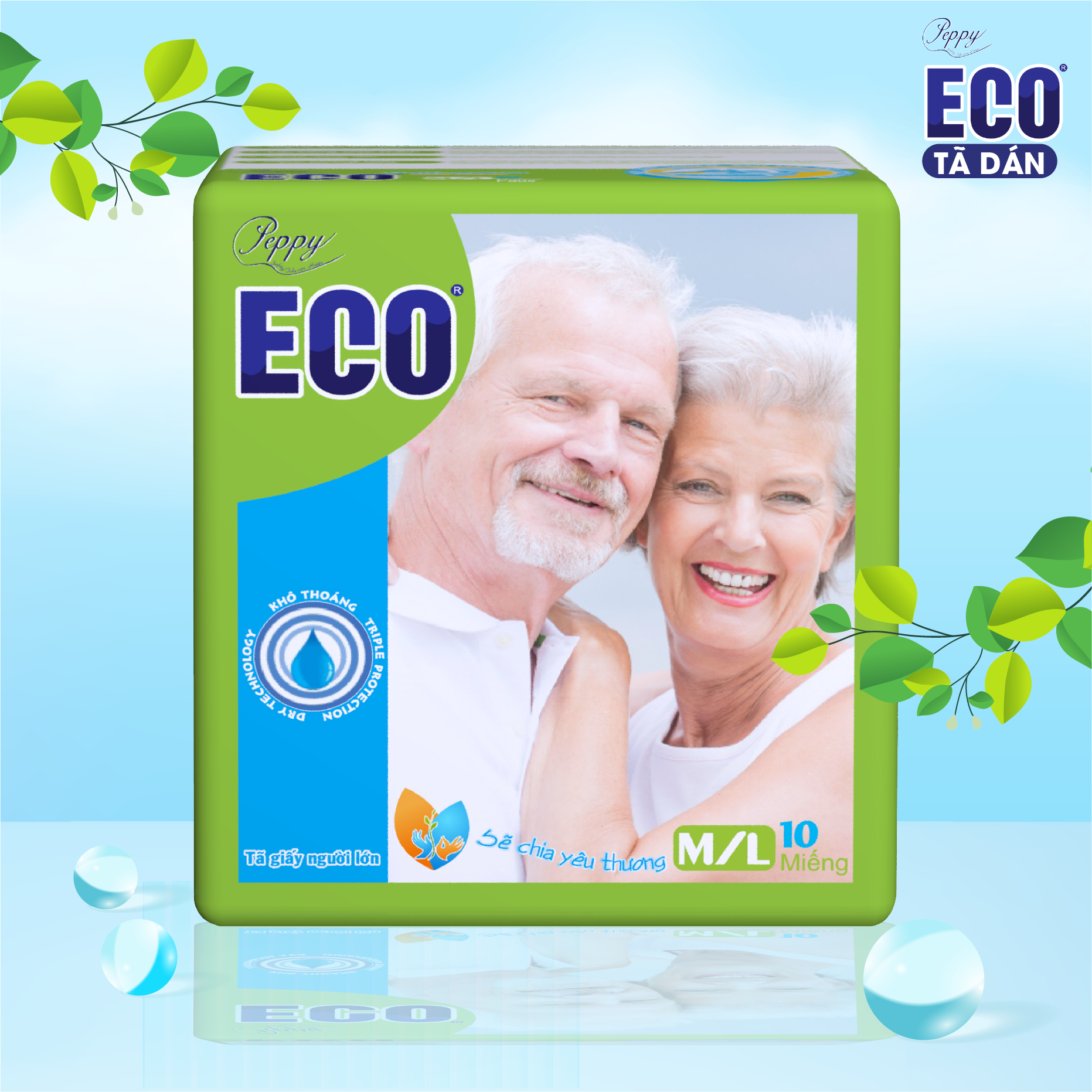 Combo 2 Tã Dán Người Lớn Peppy Eco Siêu Thấm Size M/L