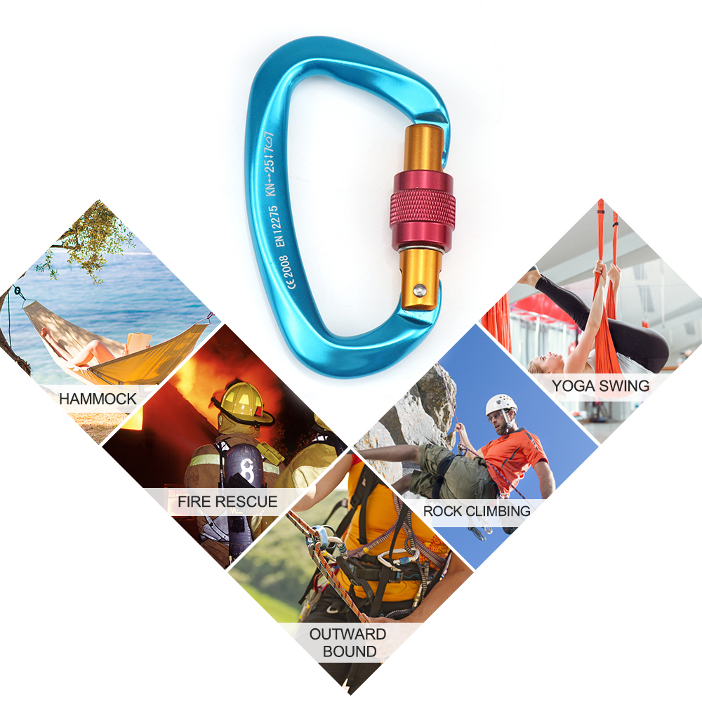 Móc Khóa Carabiner Cổng Khóa Vít Chịu Lực 25KN Dùng Để Treo Võng Leo Núi Cắm Trại Đi Bộ Đường Dài Du Lịch