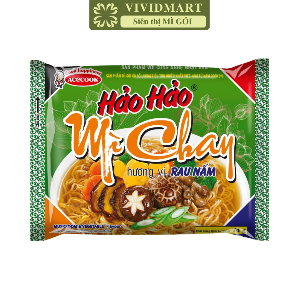 ACECOOK - Mì Hảo Hảo hương vị chay rau nấm, Mì ăn liền Hảo Hảo chay rau nấm, Mì chay Hảo Hảo (75g/gói)