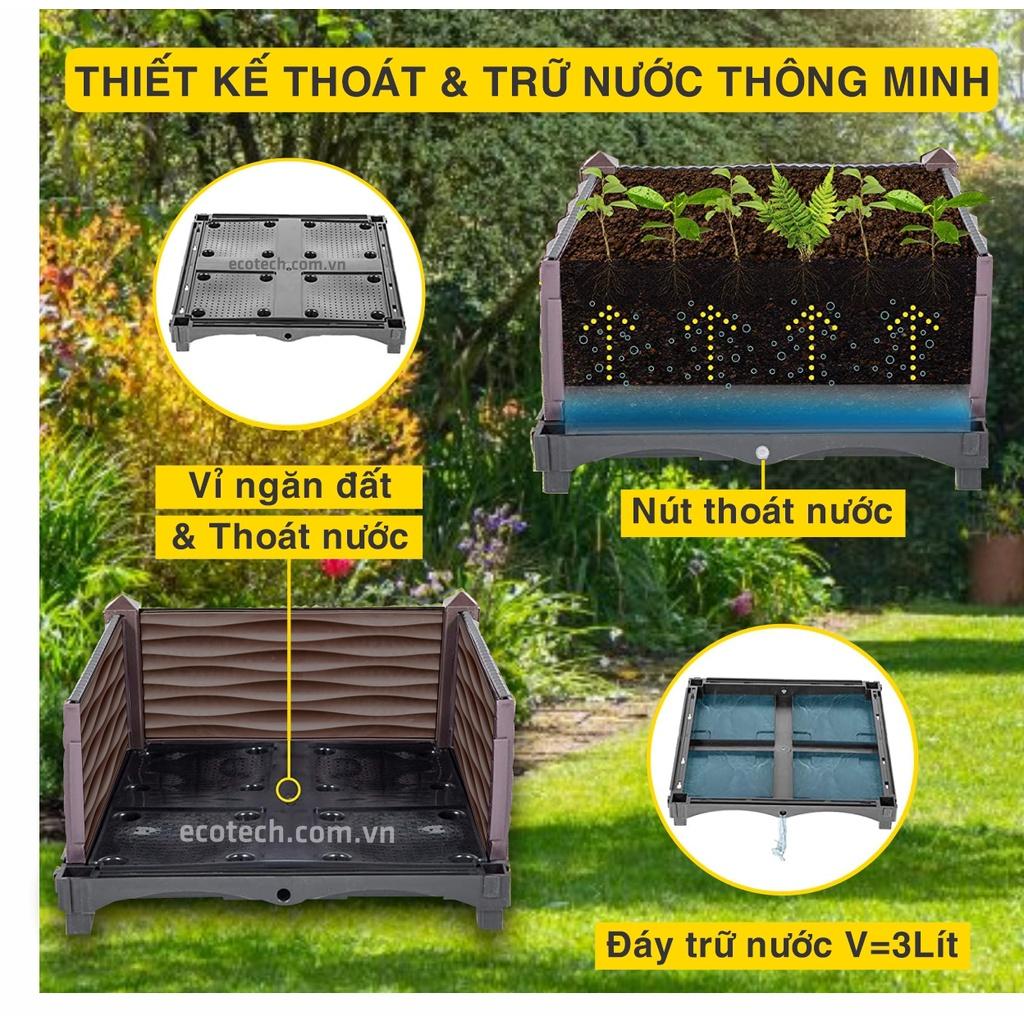 Chậu trồng rau lắp ghép. KT 150x50 cao 55 cm.Đáy thoát nước chống ngập úng.Sang trọng - Thẩm mỹ - Bền hơn 10 năm.Bảo hành 1 năm toàn quốc