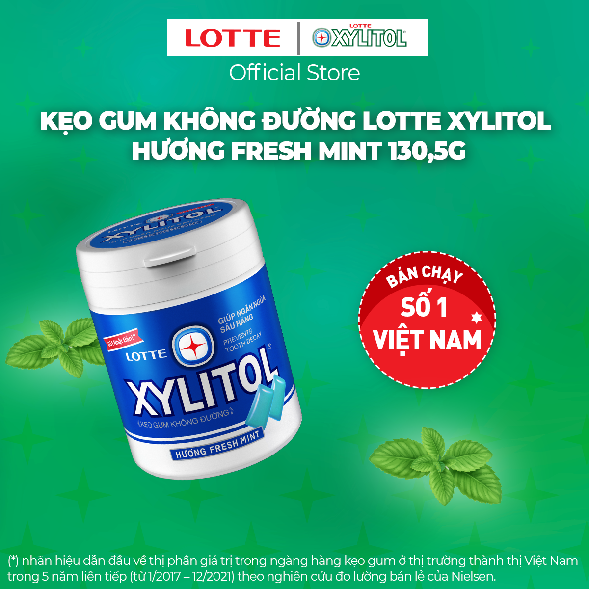 Combo 6 hũ Kẹo Gum không đường Lotte Xylitol - Hương Fresh Mint 137,8 g