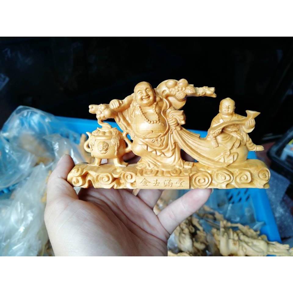 Tượng Di Lặc Kéo Bị Tiền Hoan Hỉ - Gỗ Hoàng Dương thơm dịu
