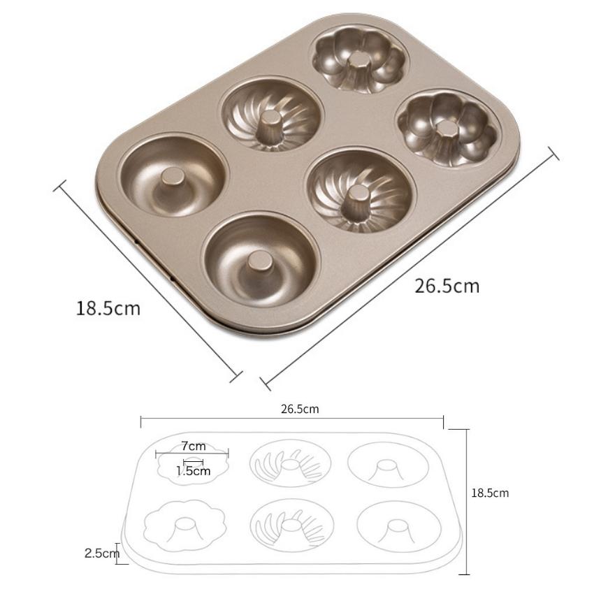 Khay khuôn nướng Dụng Cụ Làm Bánh DONUT chống dính VÀNG 6 bánh - TRAY06DONUT