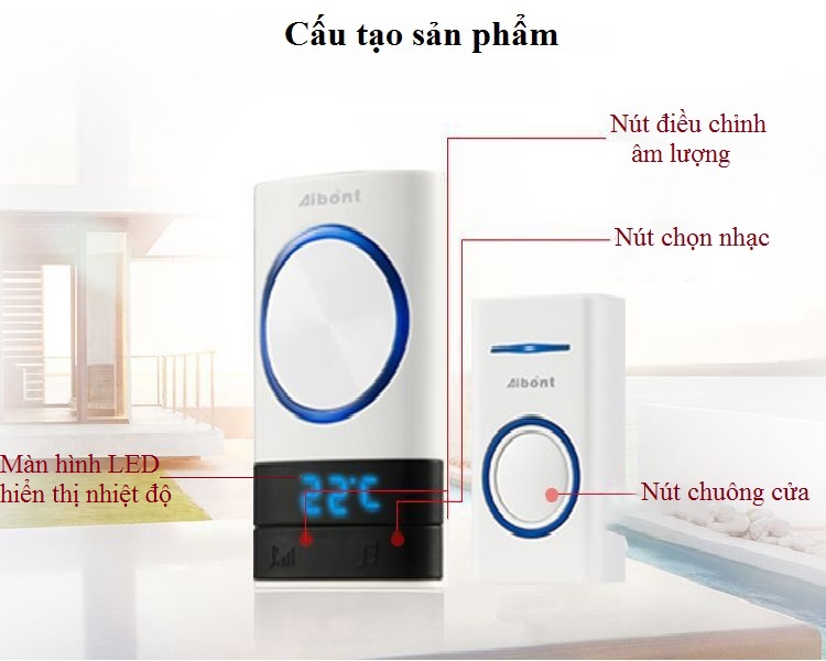 Chuông Cửa Tích Hợp Hai Chức Năng Vừa Báo Khách, Vừa Hiển Thị Nhiệt Độ Aibont P189189-WW