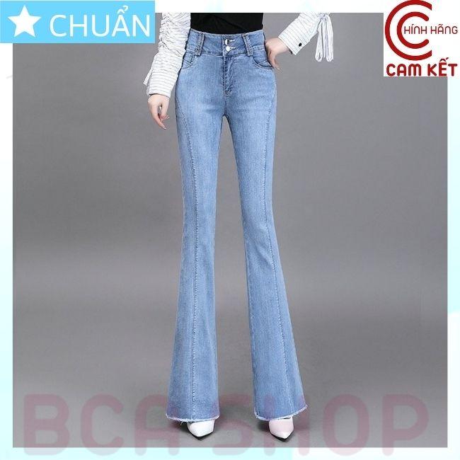 Quần jean nữ ống loe QRO69 ROSATA tại BCASHOP dáng dài, lưng cao 2 nút, phom chuẩn, chất liệu jean cao cấp - màu xanh