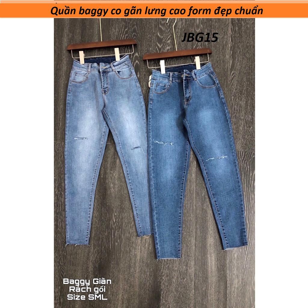 Quần jean baggy rách gối co giãn lưng cao JBG15