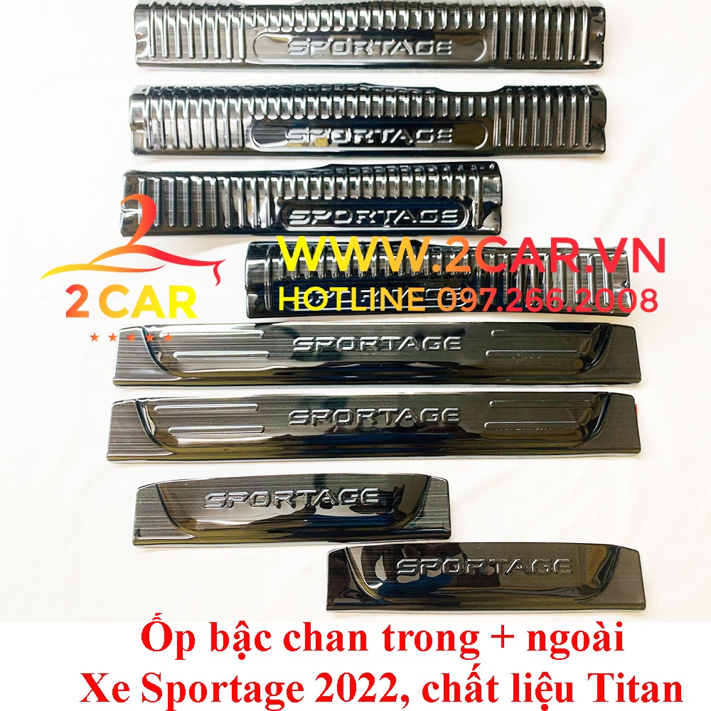 Ốp bậc cửa, Nẹp bước chân trong ngoài xe Kia Sportage 2022, 2023 chất liệu Titan cao cấp