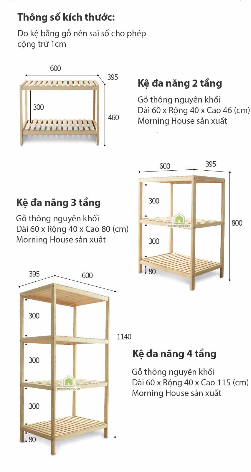 Hình ảnh Kệ Để Lò Vi Sóng 2 Tầng Morning House Dài 60cm x Cao 46cm- Gỗ Cao Su Chắc Chắn Chịu Lực 30kg