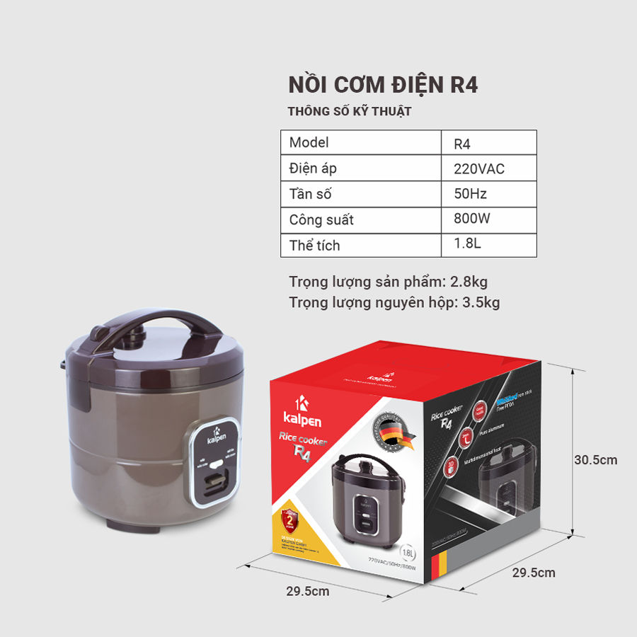 Nồi cơm điện cao cấp Kalpen R4 dung tích 1.8L hàng Đức - Hàng chính hãng