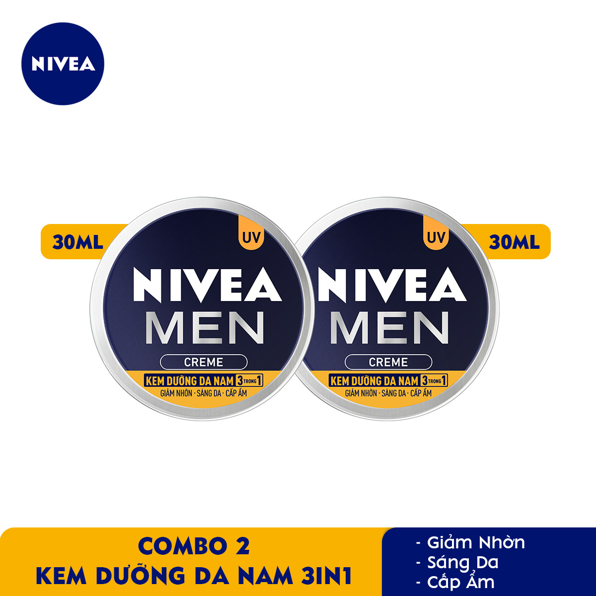 Combo 2 Kem Dưỡng Da Nam NIVEA MEN Creme 3in1 Giúp Giảm Nhờn, Sáng Da, Cấp Ẩm (30ml) - 83923