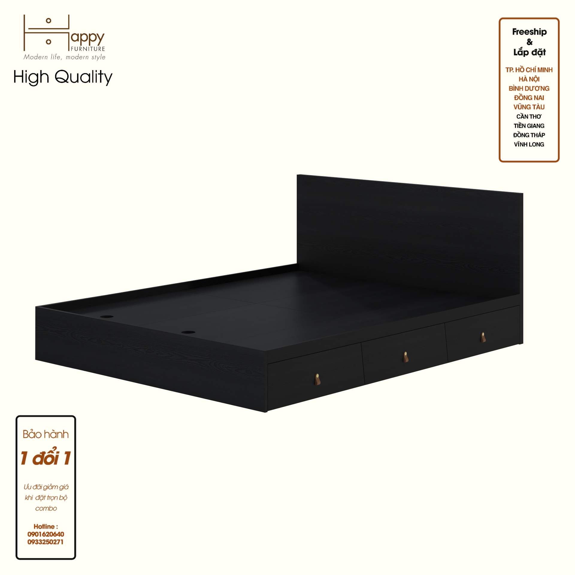 HAPPY FURNITURE , Giường 3 ngăn kéo - DALEY , GNG_266 GNG_267 GNG_268 GNG_269 , 205cm x 28cm DxRxC
