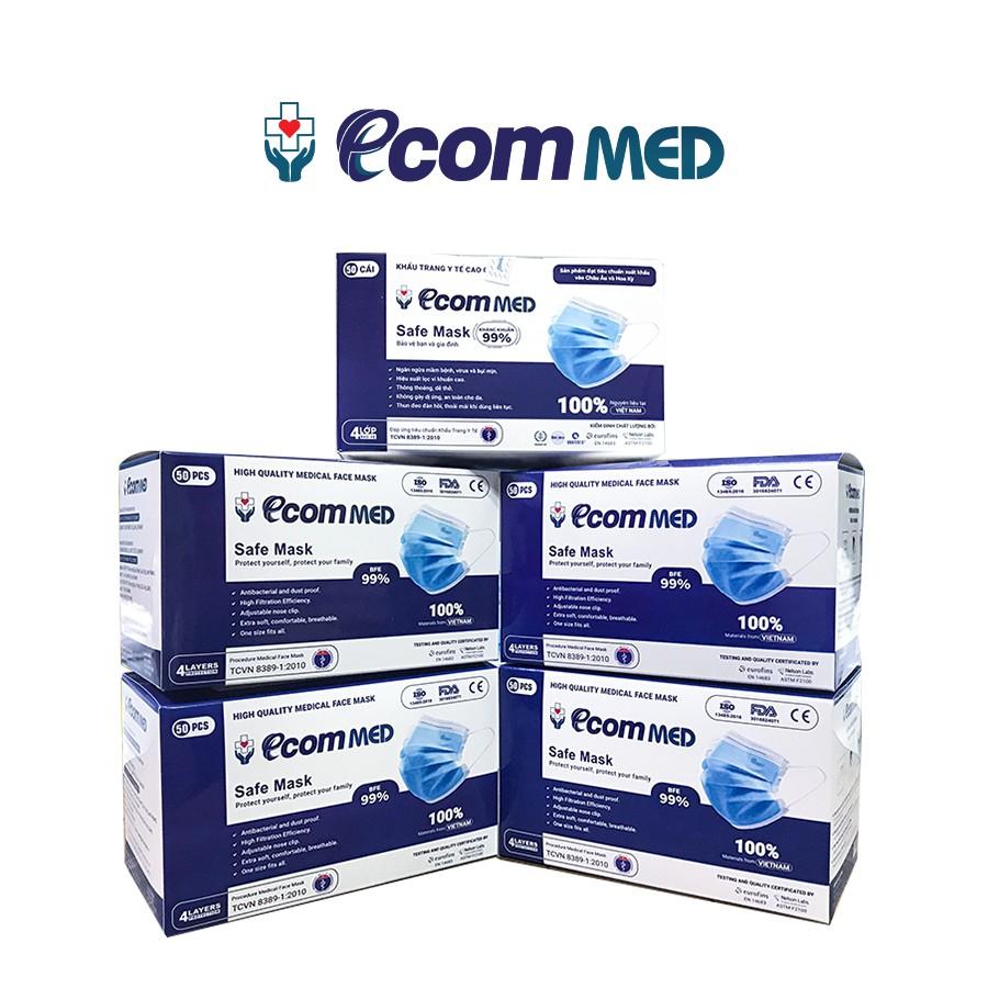 Combo 5 Hộp Khẩu Trang Y Tế EcomMed 4 Lớp Kháng Khuẩn 99% (Hộp 50 cái) - Màu