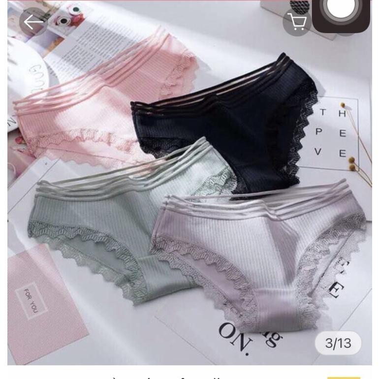 QUẦN LÓT GÂN TĂM COTTON VIỀN LƯNG REN