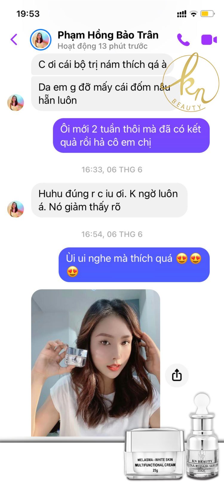 Bộ 3 sản phẩm Xóa Mờ Thâm Nám, Tàn Nhang, Đồi Mồi, Làm Trắng Da, Chống Nắng KN Beauty chuyên sâu : Kem dưỡng 25g + Serum 30ml + Sữa rửa mặt 100g