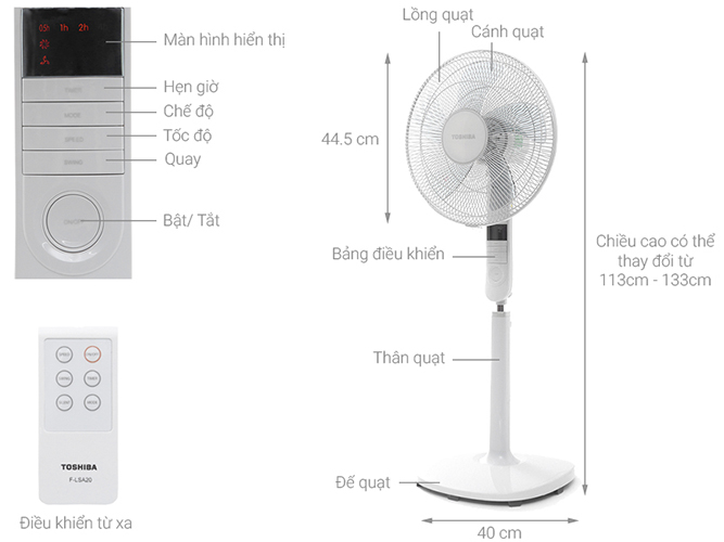 Quạt Đứng Toshiba F- LSA20(W)VN (60W) - Trắng - Hàng chính hãng