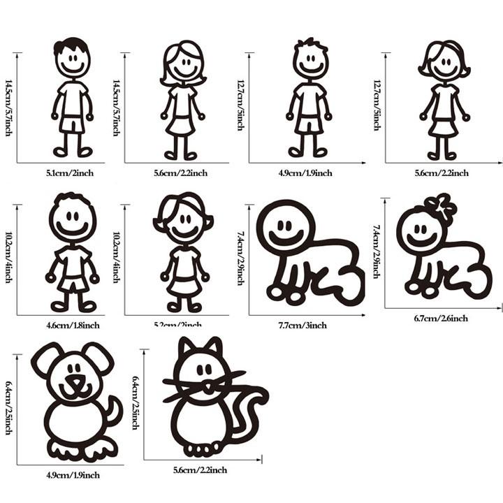 Bộ Tem 3D Funny Family Members Dán Trang Trí Xe