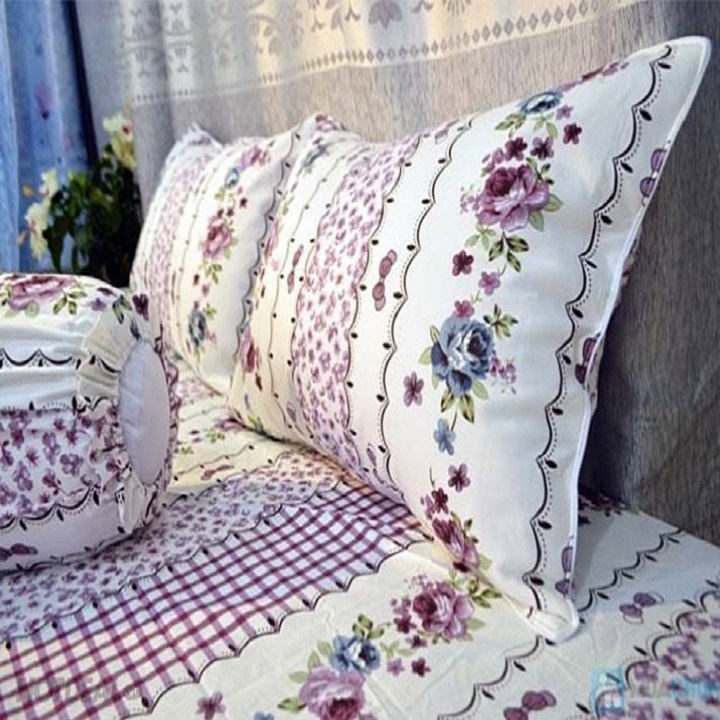 Bộ chăn ga coton 100% tl kẻ ô đỏ