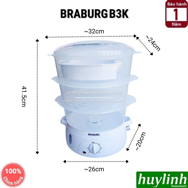 Nồi hấp điện 3 tầng Braburg B3K - dung tích 9 lít - Hàng chính hãng