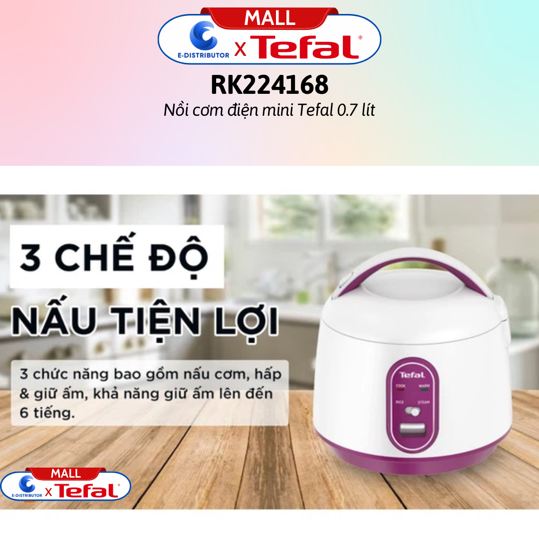 Nồi cơm điện mini Tefal 0.7 lít RK224168 - Hàng Chính Hãng - Dung tích: 0.7 lít, Số người ăn: 2 - 4 người