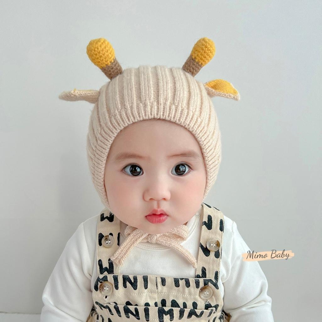 Mũ len sừng hươu dễ thương, nón len sọc dọc mùa đông cho bé ML191 Mimo Baby