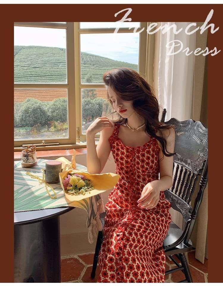 SHUANGYAN Tea Break Dress Pháp Vintage Fairy Dress Nhỏ giảm tuổi Pure Sex Wind Sling Dress Nữ 2023 Summer Dress