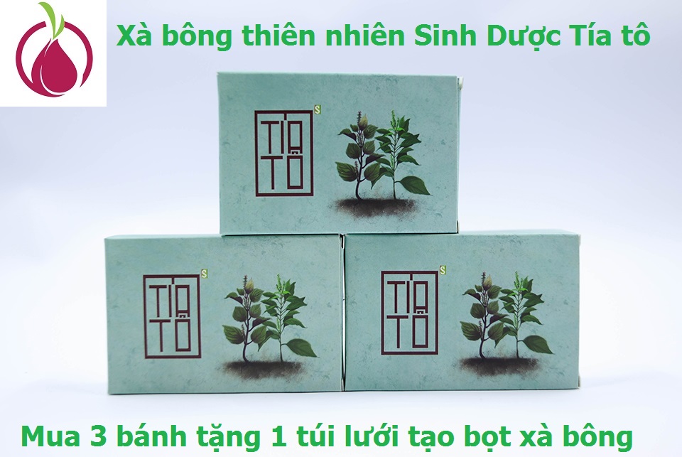 Set 3 Bánh Xà bông tắm gội đầu Sinh Dược Tía tô tặng túi lưới - Hết mẩn ngứa, dị ứng, rôm sẩy- 100% làm từ dược liệu thiên nhiên/ xà phòng handmade 100gr