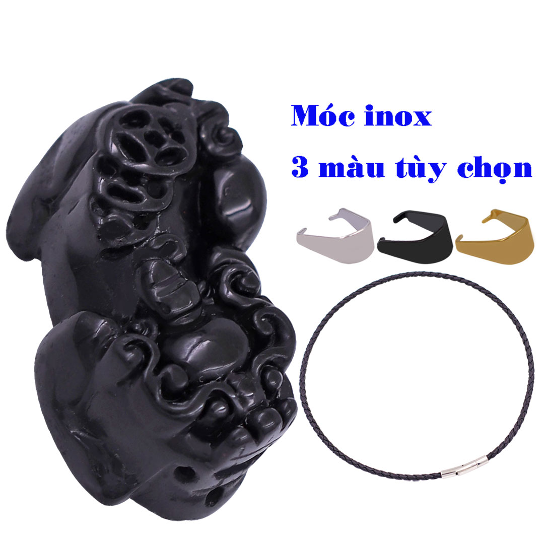 Mặt dây chuyền tỳ hưu đá đen 3.6 cm  kèm vòng cổ dây da đen + móc inox, mặt Tỳ hưu
