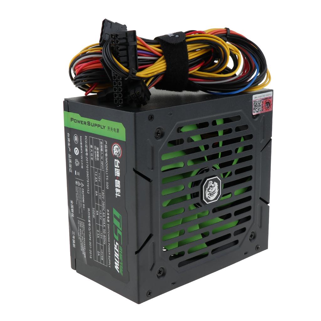 500W ATX Power Supply Unit PSU with Silent Cooling Fan for Desktop Computer