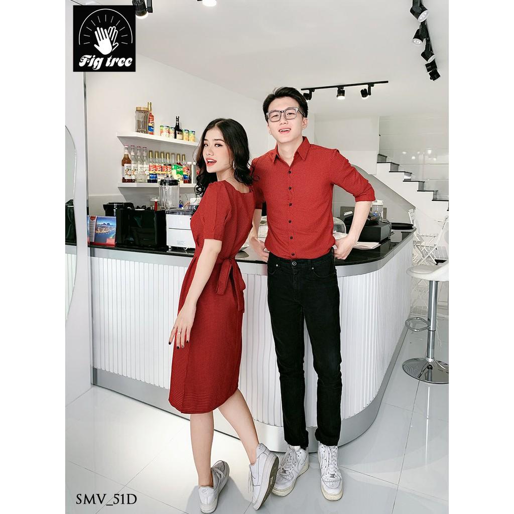 Áo váy đôi nam nữ caro đỏ đen mã 51d