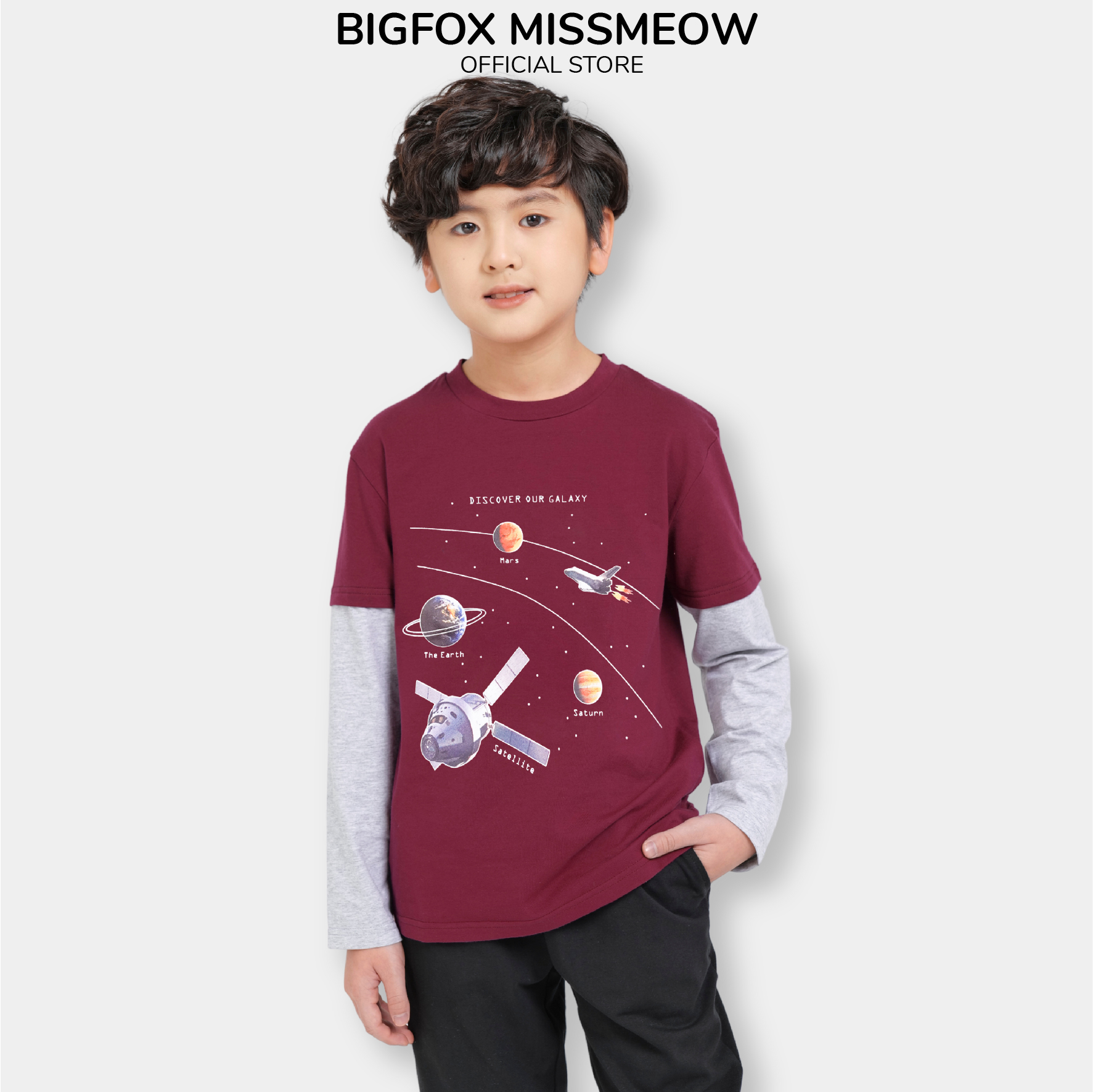 Bộ dài tay cho bé trai Bigfox Miss Meow mùa thu đông chất cotton kiểu Hàn Quốc size đại trẻ em 3,7,9,11 tuổi 30kg