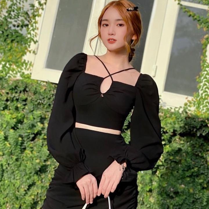 Áo croptop bigsize nữ,áo kiểu croptop bigsize tay dài trể vai AC05