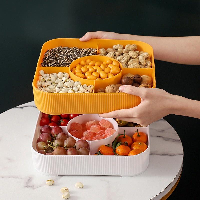 Hộp Mứt 2 Tầng 5 Ngăn Bằng Nhựa,Chất Liệu Lúa Đựng Bánh Kẹo Hoa Quả