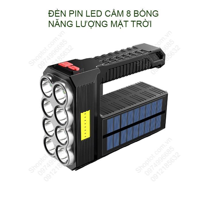 Đèn Pin LED cầm tay năng lượng mặt trời, với 8 pha siêu sáng, pin sạc gắn bên trong