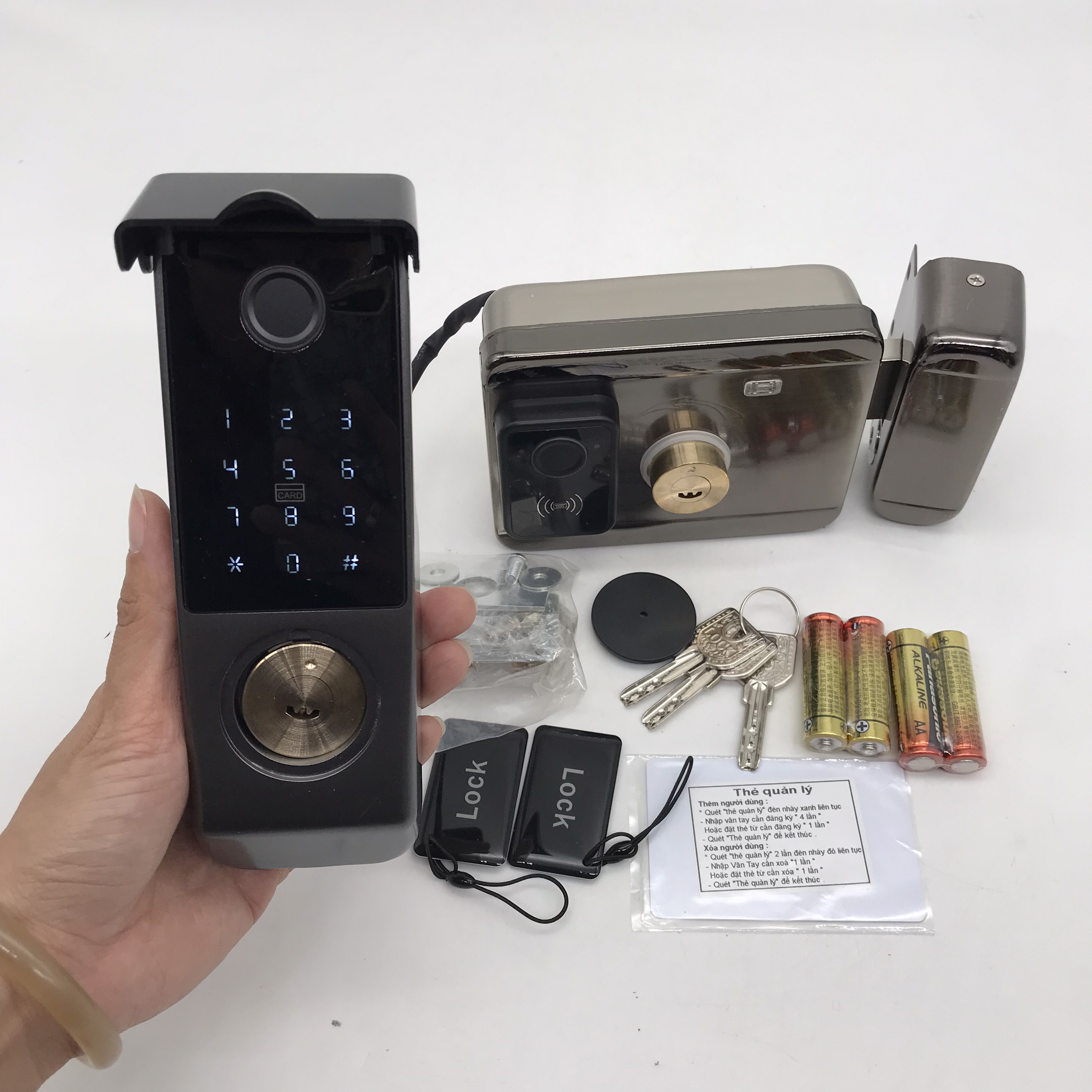 Khóa cửa cổng ngoài trời mở bằng vân tay 2 mặt trong ngoài G04 - Hàng nhập khẩu