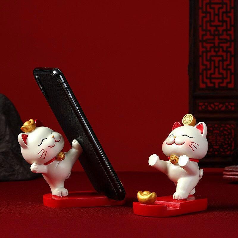 Giá Đỡ Điện Thoại Hình Chú Mèo May Mắn Trang Trí Nhà Cửa, Để Ô tô Tiện Lợi