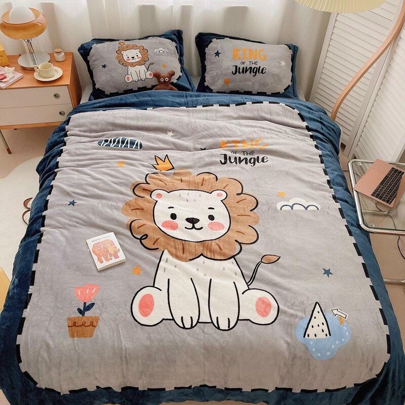 Bộ Chăn Ga Gối Đệm Cute, Chăn Ga Nỉ Nhung, Bộ Chăn Mền Ga Gối Nỉ Nhung Cao Cấp Siêu Mềm Mịn