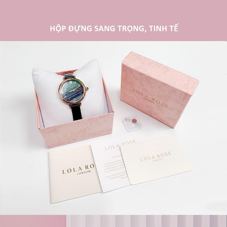 Đồng hồ nữ chính hãng cao cấp Lola Rose mặt tròn 30mm đá malachite may mắn thiết kế