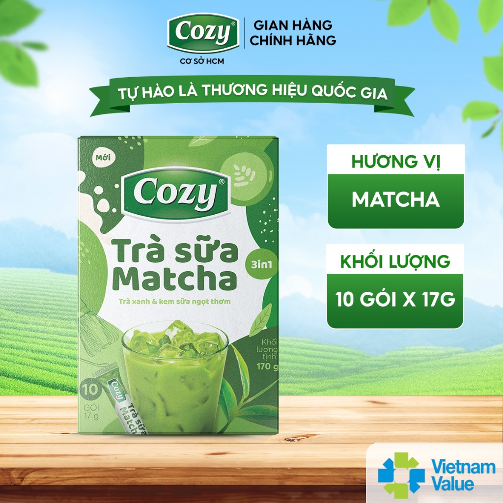 Cozy Trà sữa 3in1 - Matcha 10 gói x 17g Hộp