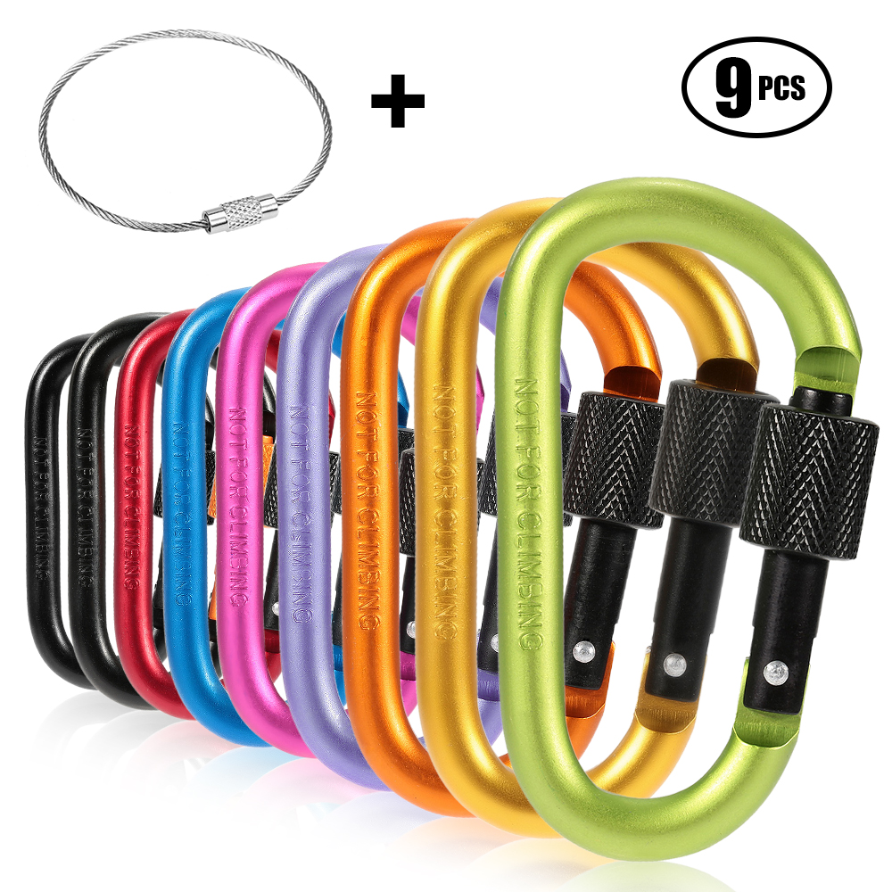 9 Cái Móc Khóa Carabiner Chữ D Bằng Hợp Kim Nhôm Với Vòng Dây Thép