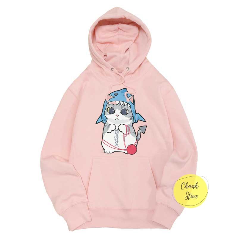 Áo Hoodie Unisex Dáng Rộng Mèo Cá Mập